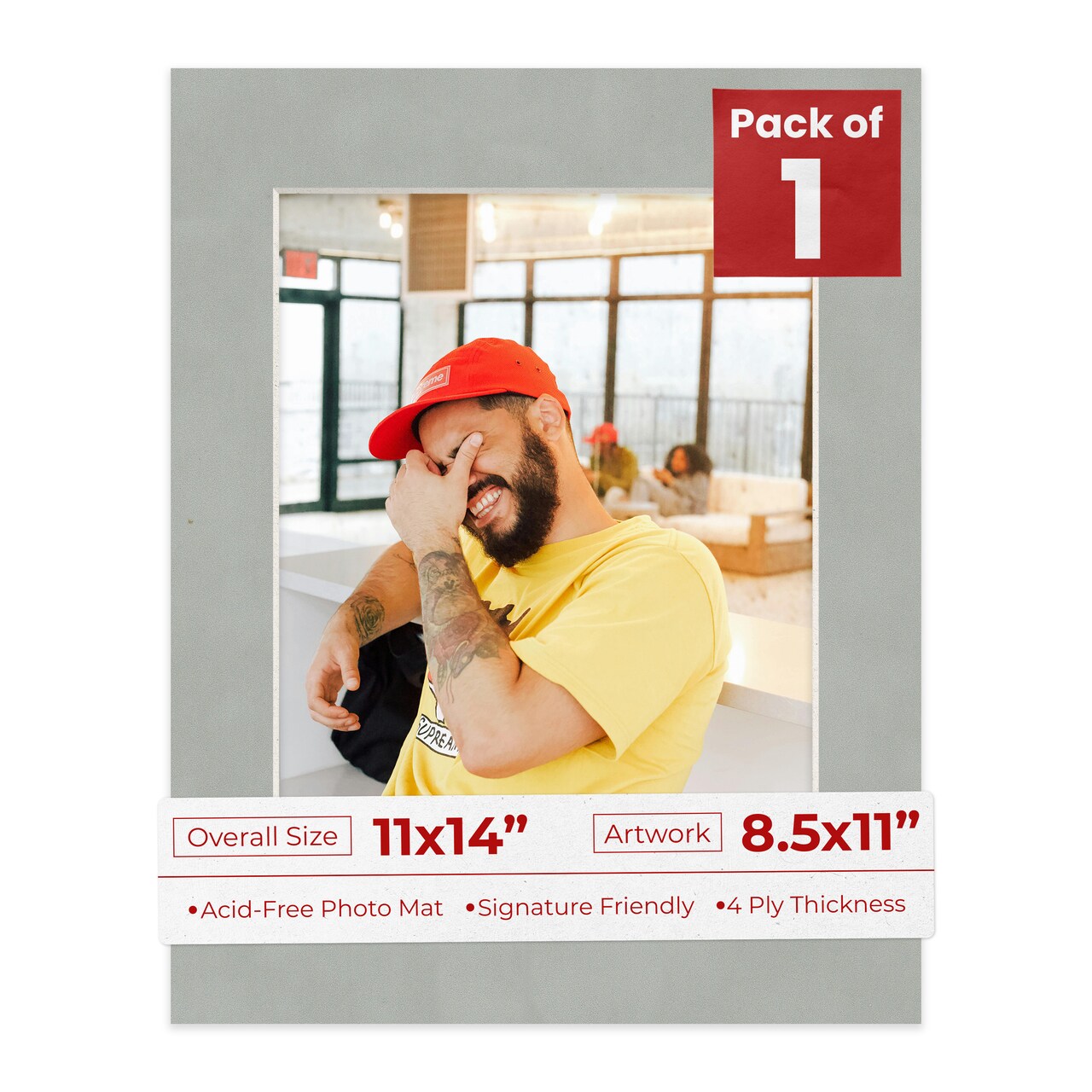 Light Grey Suede Mat Board for 11x14 Frames - Fits 8.5x11 Photos